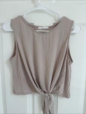Karlie Taupe Tie-Front Sleeveless Crop Tank